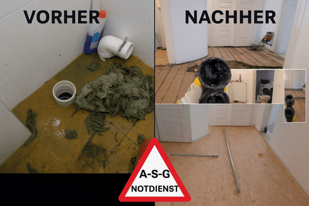 Vorher Nachher Rohrverstopft in Wien - Sanierung durch A-S-G Haustechnik Notdienst