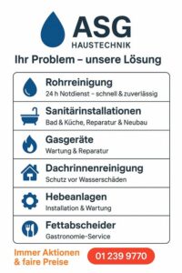 Unsere Leistungen kompakt für Sie im Überblick. - Installateur Wien und Niederösterreich mit Handschlag Qualität? A-S-G Sanitärinstallateur & Haustechnik