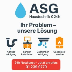 A-S-G Notdienst: Ihr 24h Partner für Mieter. Bei Heizungsausfall, Wasserschaden und anderen Wohnungsnotfällen. Unsere Leistungen kompakt für Sie im Überblick. 