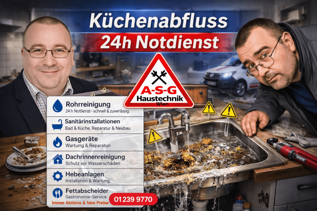 Küchenabfluss verstopft in Wien – A-S-G Haustechnik 24h Notdienst schnelle Hilfe