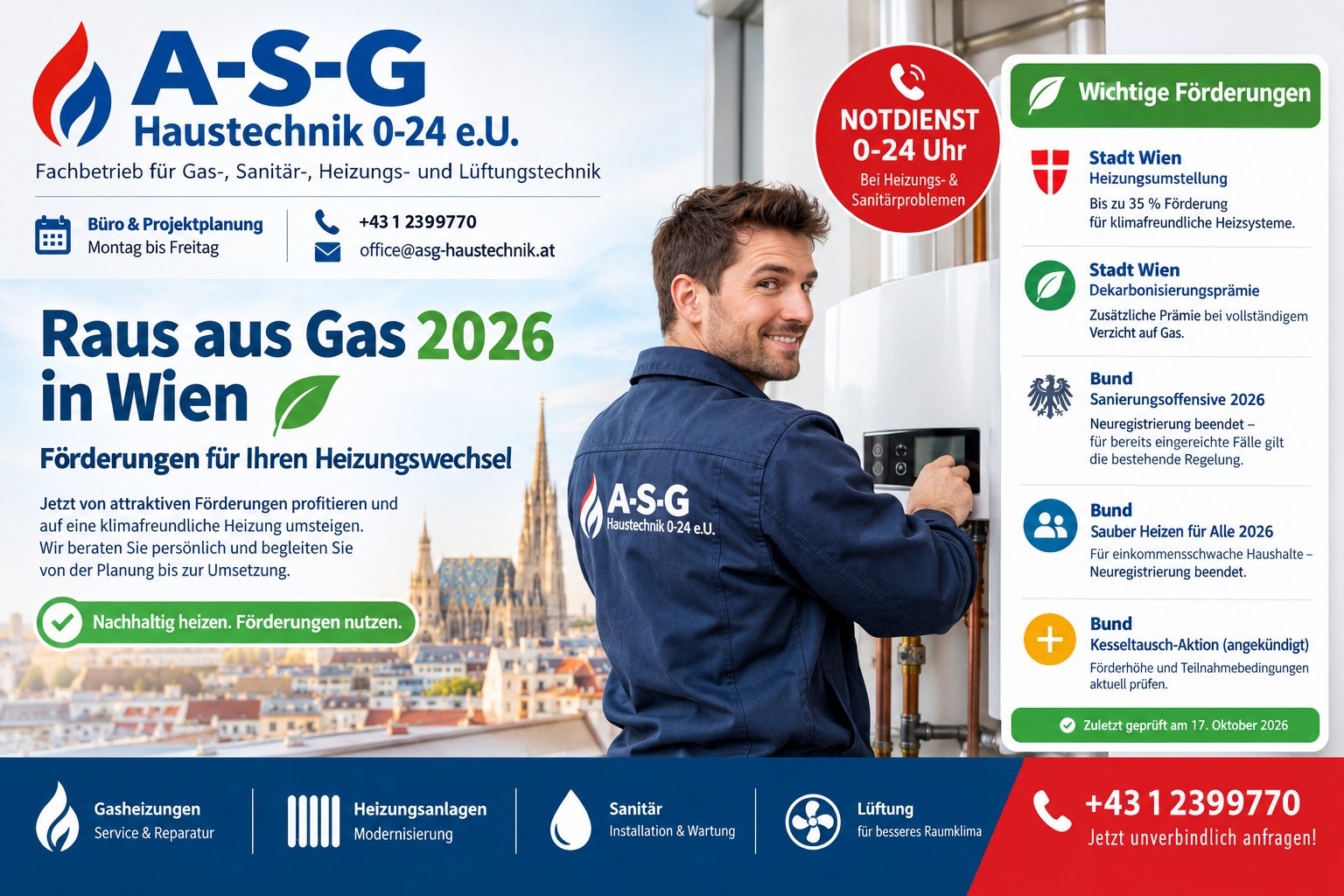 A-S-G Haustechnik in Wien – Heizung, Therme und Heizungswechsel im Rahmen von Raus aus Gas 2026