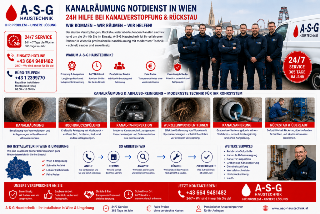 Kanalräumung Notdienst in Wien – 24h Hilfe bei Kanalverstopfung & Rückstau