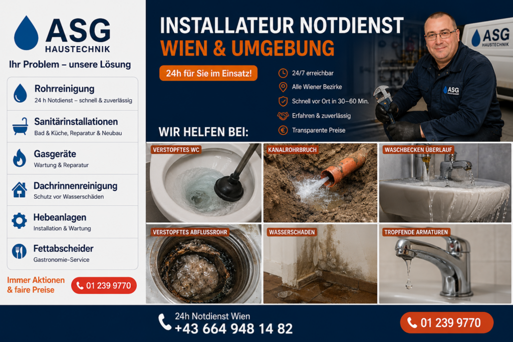 Installateur Notdienst Wien und Umgebung der A-S-G Haustechnik CEO Berislav Trbara eine verlässliche 24-Stunden-Schnelle Hilfe an 365 Tagen im Jahr