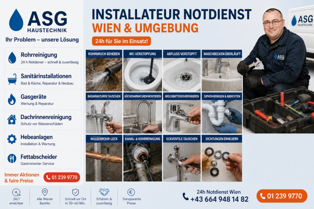 Installateur Notdienst Wien und Umgebung der A-S-G Haustechnik CEO Berislav Trbara eine verlässliche 24-Stunden-Schnelle Hilfe an 365 Tagen im Jahr