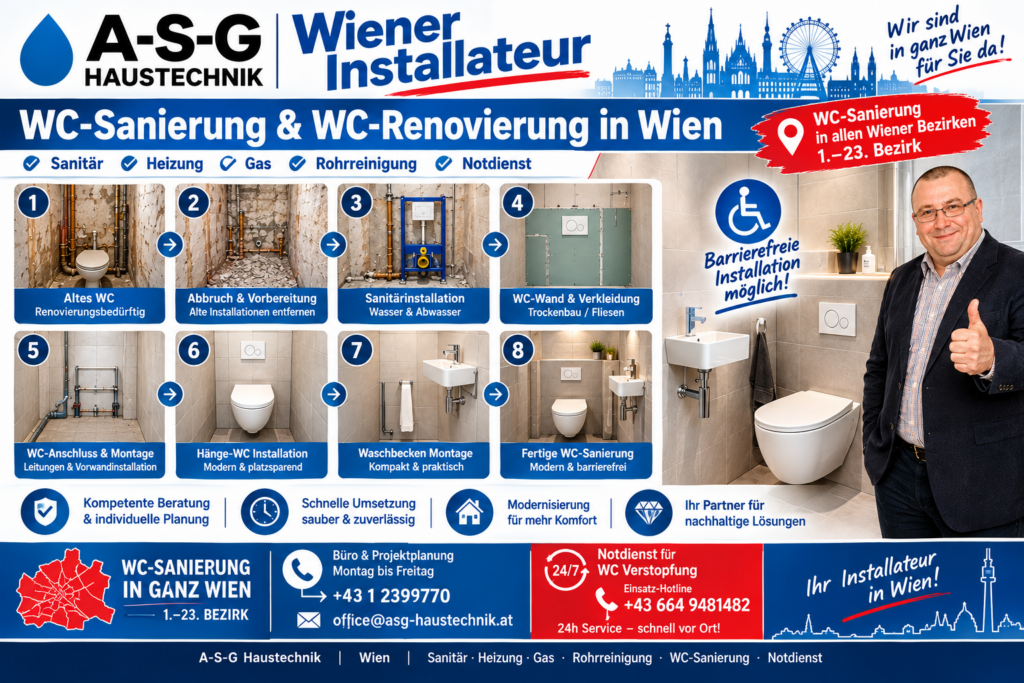 WC-Sanierung Wien durch A-S-G Haustechnik mit Hänge-WC und kleinem Waschbecken