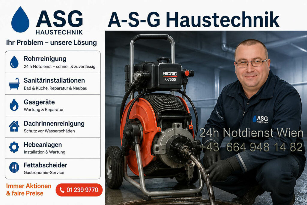 Abwassergebrechen Wien – 24h Notdienst bei Kanalstörung, Rückstau & Rohrbruch. A-S-G Haustechnik & Installateur Wien