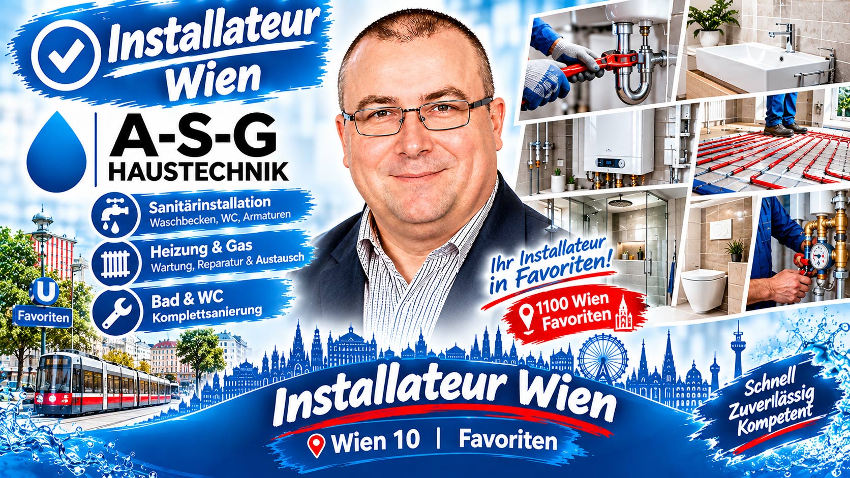 Installateur 1100 Wien Favoriten: A-S-G Haustechnik Leistungen für Badsanierung, Rohrreinigung, Gasgeräte und Sanitärinstallation im 10. Bezirk